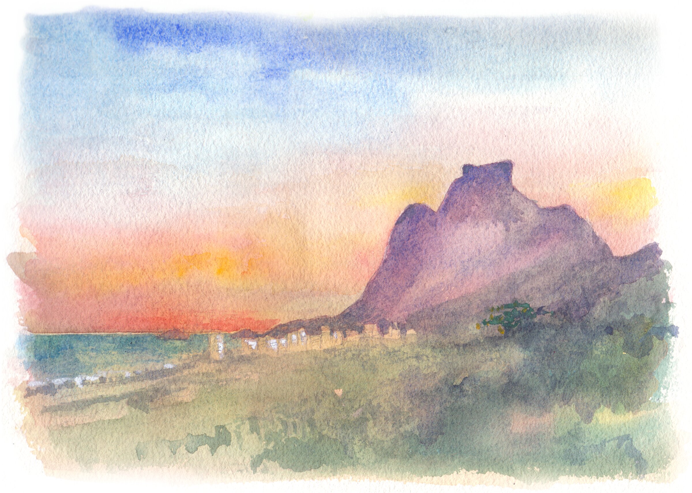 Ilustração em aquarela da Pedra da Gávea, Rio de Janeiro